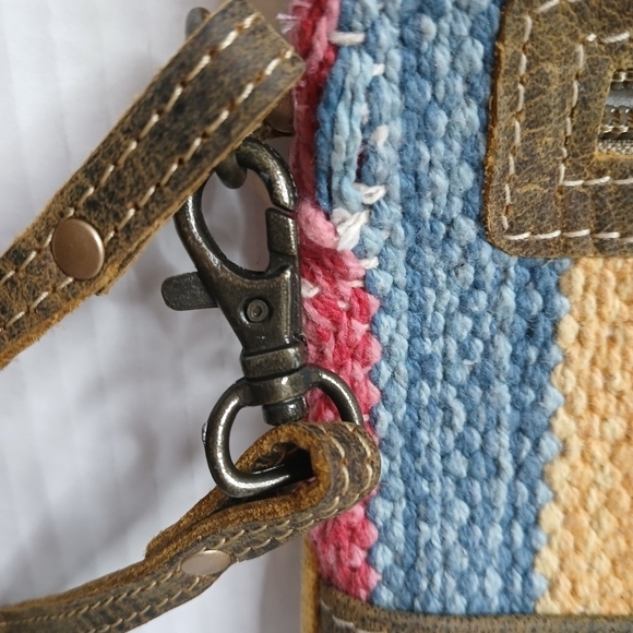 Myra Bag Midsummer Pouch Upcycled Cotton & Leather Coastal Cowgirl - Picture 8 of 15